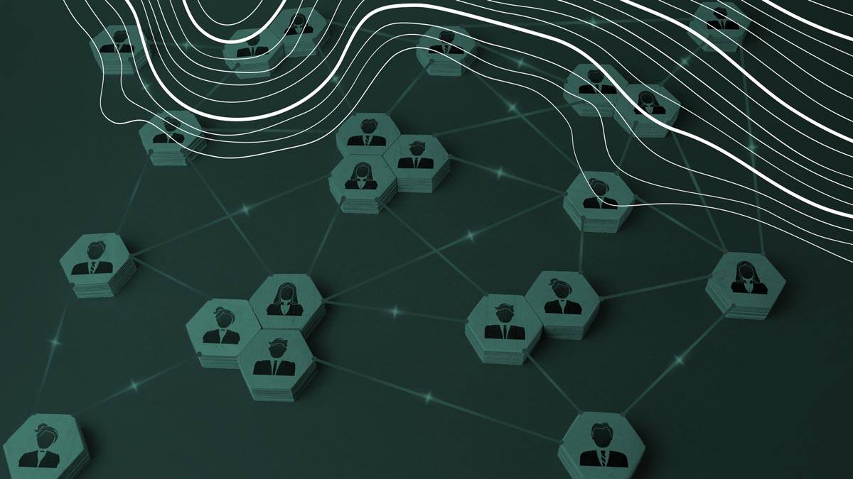 Concept of B2B personas in groups and connected using hexagon tiles