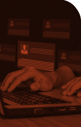 Concept of worker looking at customer profiles on laptop