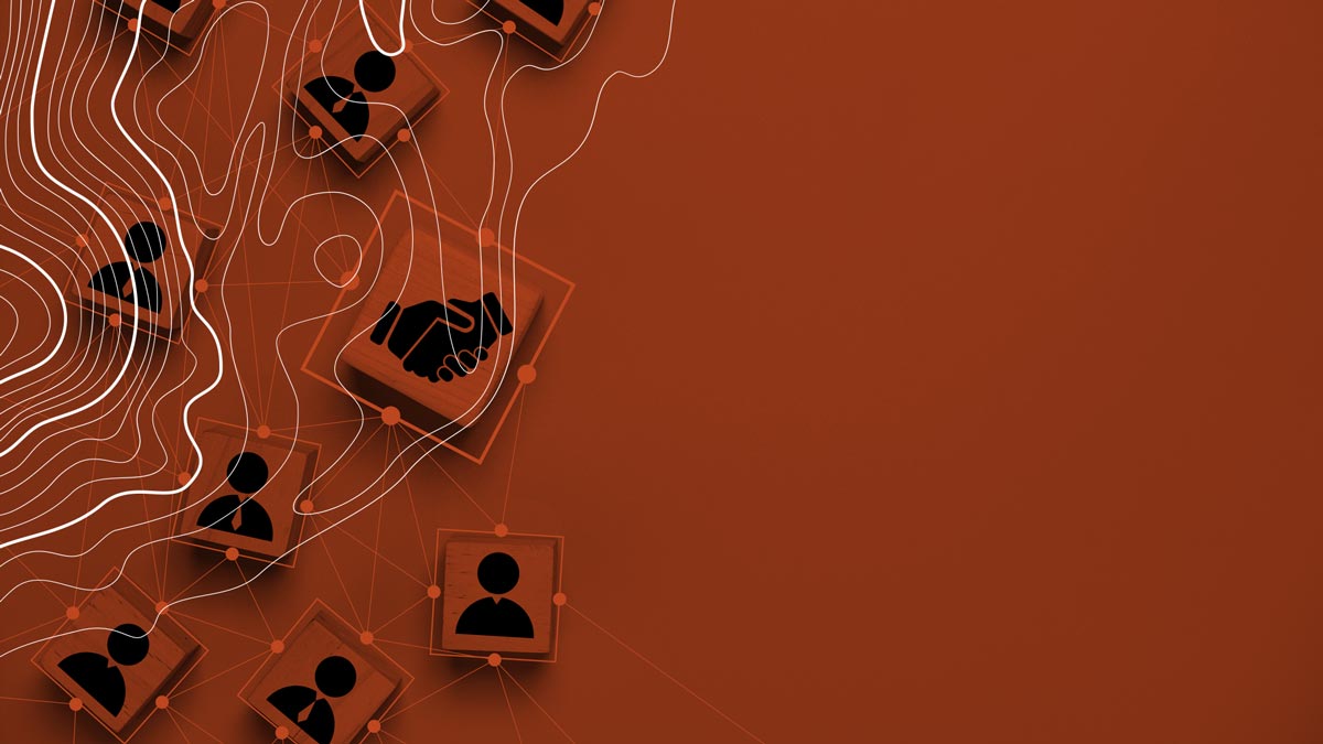 Concept of Business Leads using wood blocks with people and hand shake images