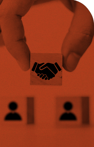 Concept of Qualified Lead: Hand holding block with hands shaking