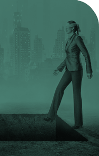 Blind Folded Business Women walking into pit