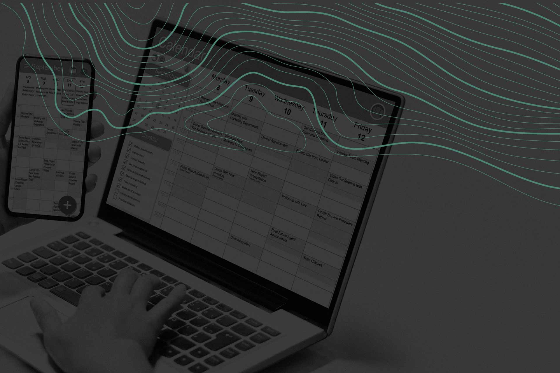 Calendar on laptop and phone