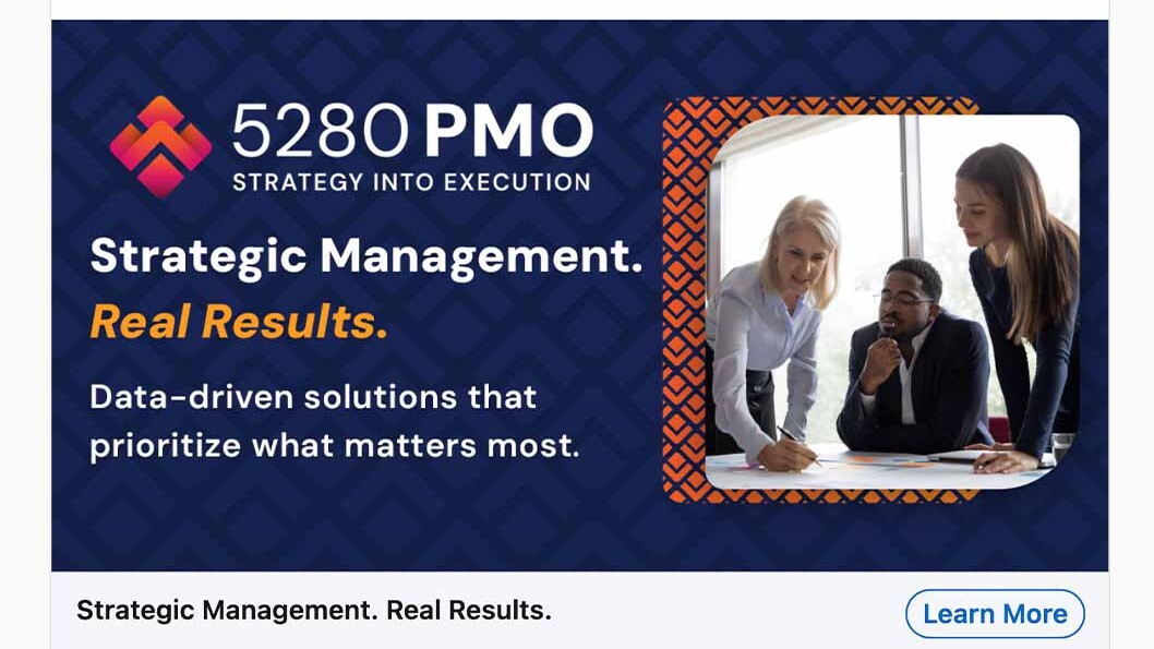 LinkedIn ad for 5280 PMO featuring strategic messaging and branding by 4B Marketing